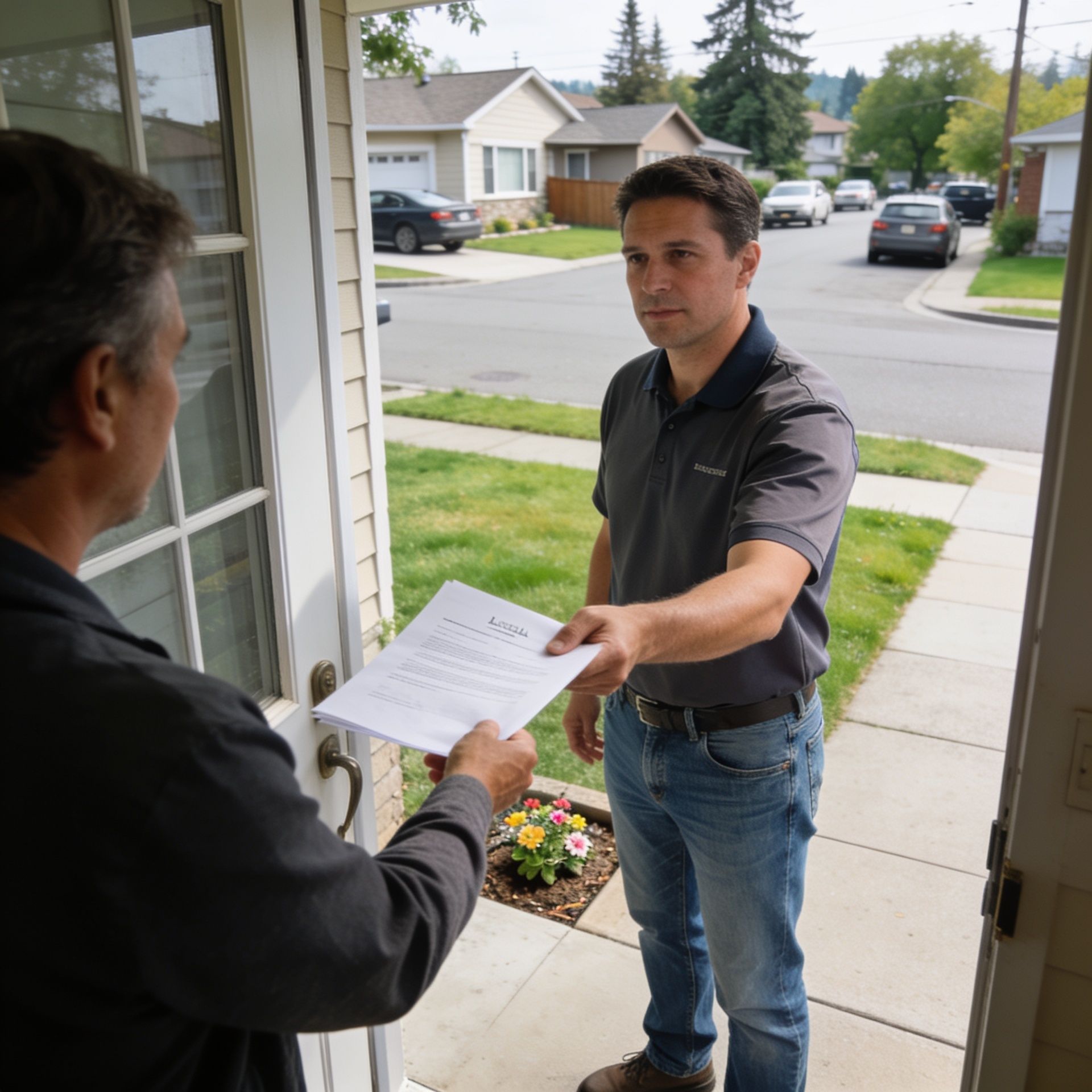 Process server in Sammamish, WA approaches door in order to serve legal documents to resident