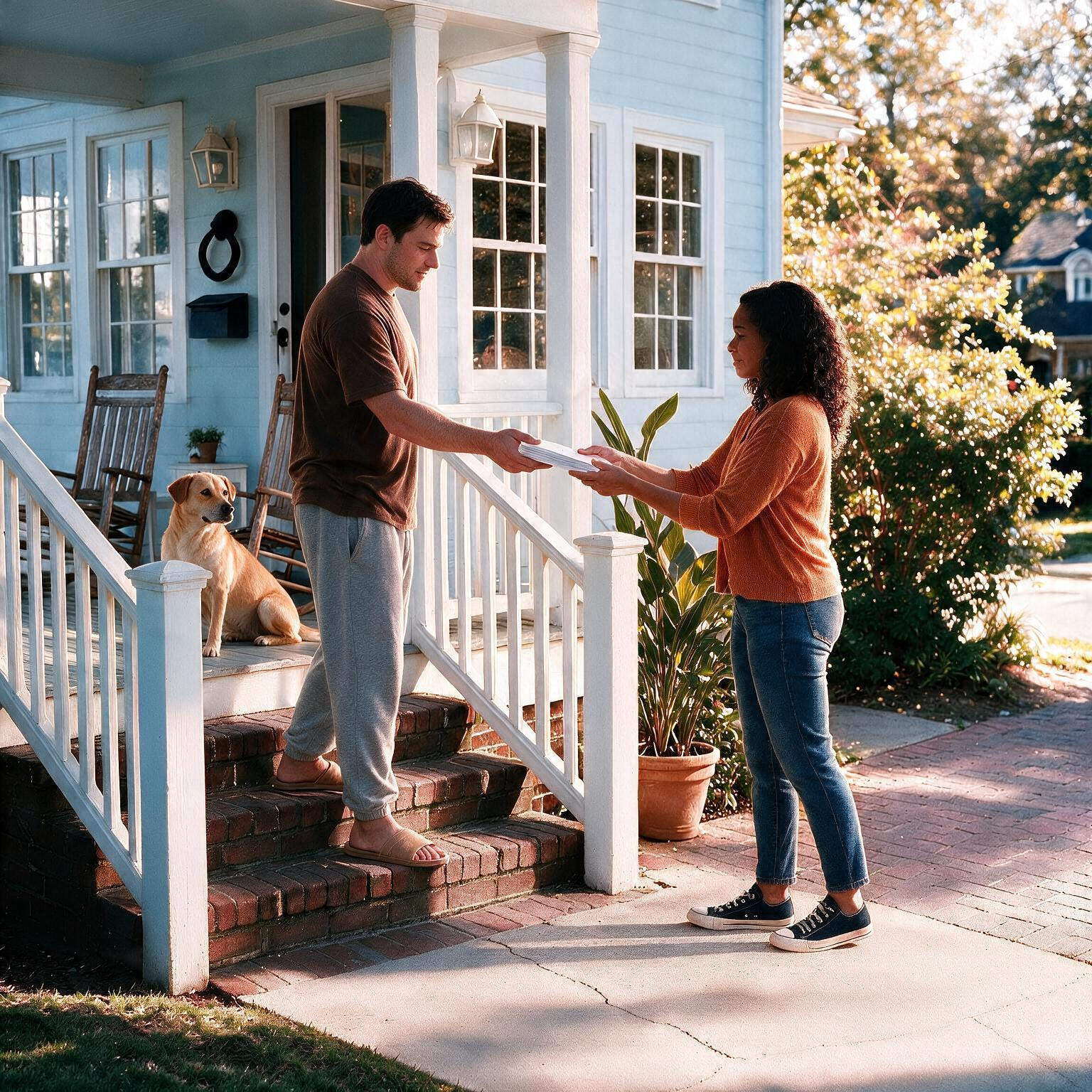 A process server serves legal documents to the resident in Redmond, WA, King County