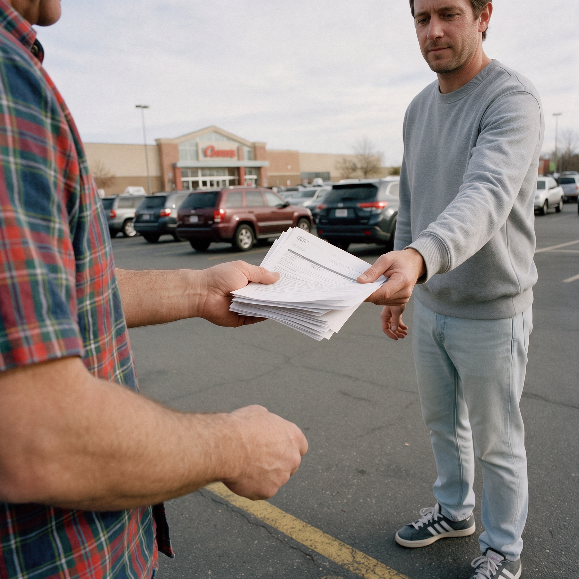 Process server serving protection order to recipient outside a mall in Marysville, Snohomish County