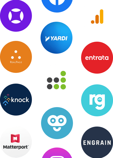 A bunch of logos on a white background including yardi