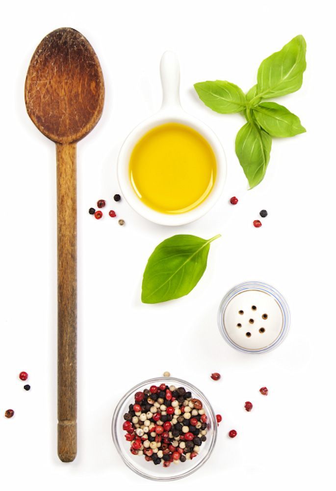 A Wooden Spoon , a Bowl of Oil , a Bowl of Pepper , and a Bowl of Basil — Corrado & Frank Distributors in Shellharbour, NSW