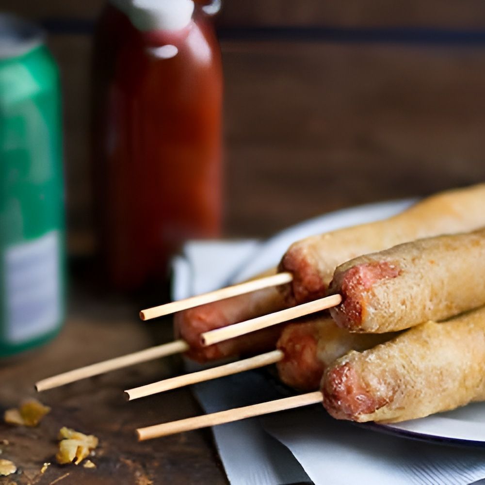 A Plate of Hot Dogs on Sticks With a Can of Soda in the Background — Corrado & Frank Distributors in Fairy Meadow, NSW