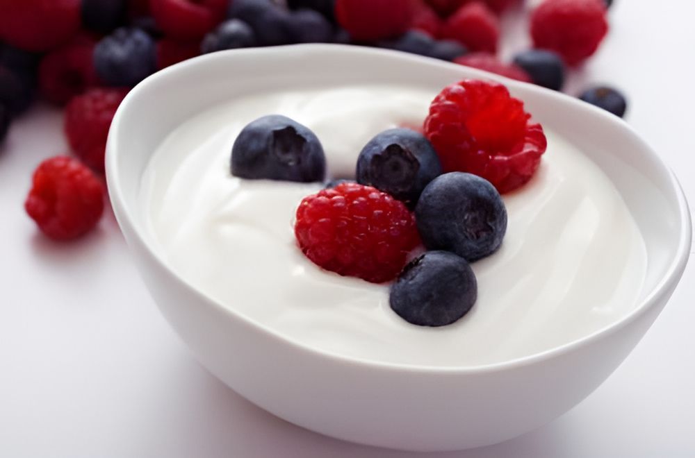 A Bowl of Yogurt With Raspberries and Blueberries on Top — Corrado & Frank Distributors in Fairy Meadow, NSW
