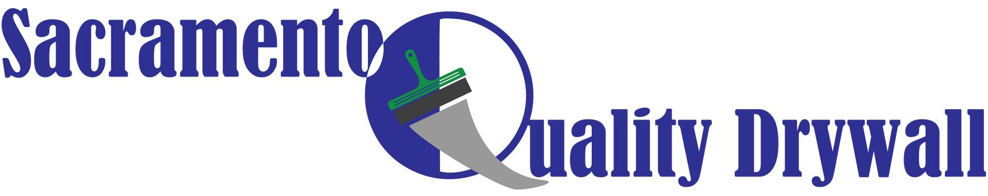 Sacramento Quality Drywall logo with blue text and a green-blue circular graphic