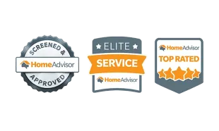 3 Icon Badges from Home Advisor, Screened and Approved, Elite Service, and Top Rated