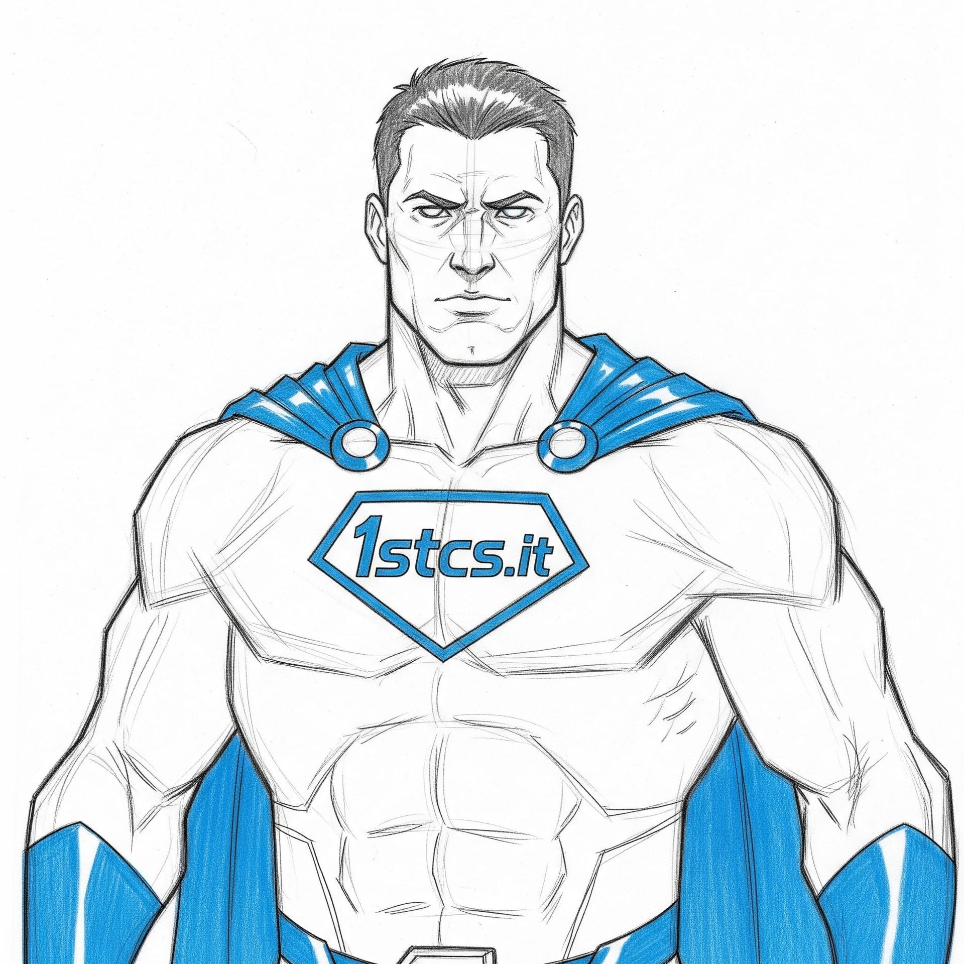 Superhero with blue cape and logo