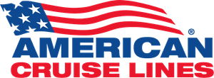 Logo for American Cruise Lines, featuring a waving American flag over text.