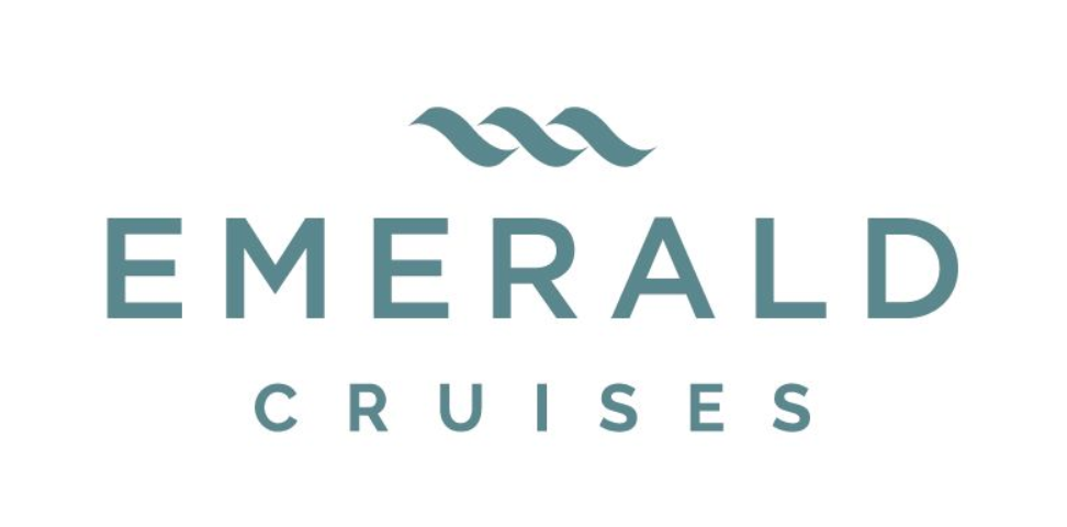 Emerald Cruises logo with stylized waves above the word EMERALD and the word CRUISES below, all in teal.