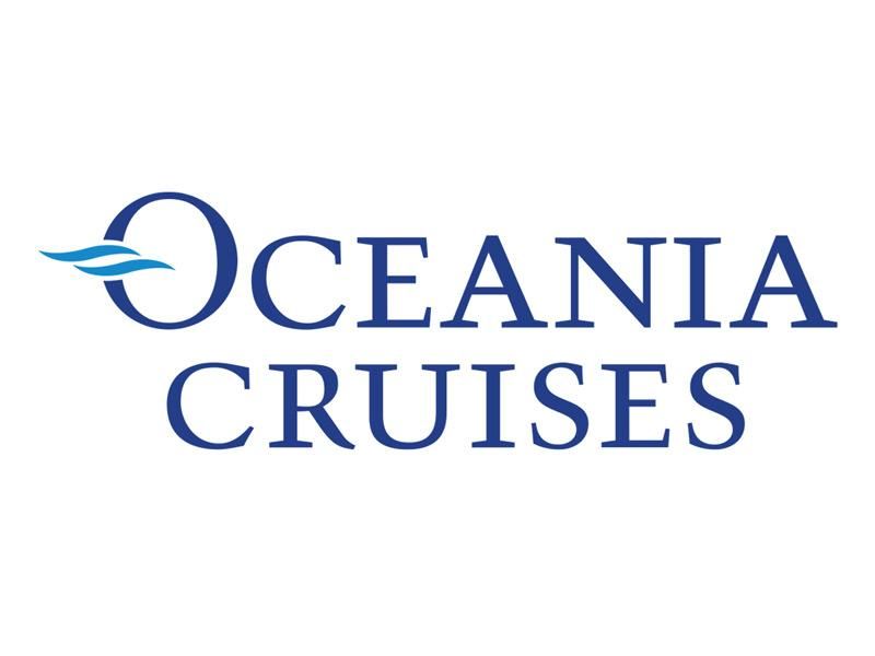 Oceania Cruises logo with blue text and wave graphic.