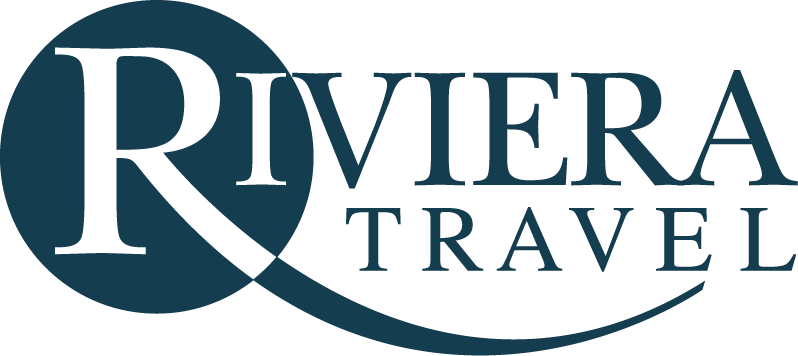 Logo for Riviera Travel River Cruises, dark teal and white text with a curved design.