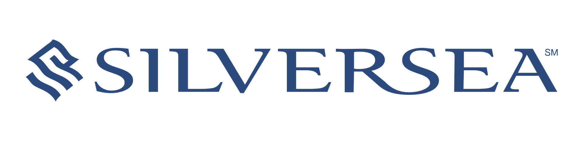 SilverSea cruise logo. Blue text and emblem with a swirling wave design.