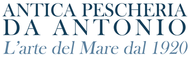 Logo blue and gold for Antica Pescheria da Antonio, with text “L’arte del Mare dal 1920”