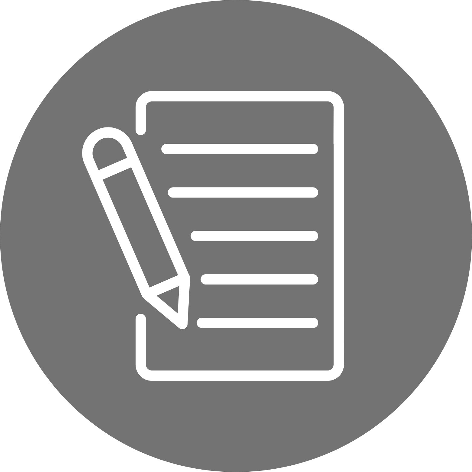 White pencil writing on a lined paper, within a gray circle.