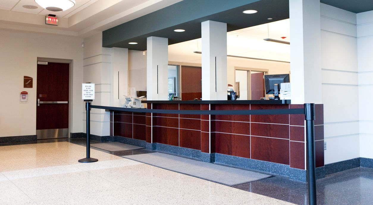 financial institution cleaning services image of a bank lobby after being cleaned by  janitors