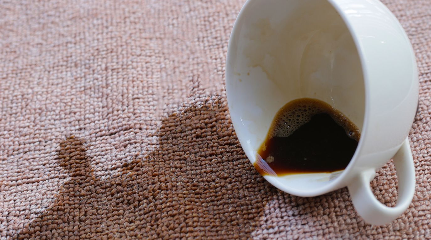 coffee stains on a carpet in need of steam cleaning