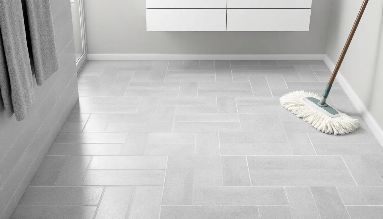 Deep cleaning ceramic tile floors with a focus on grout lines.