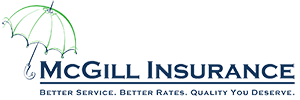 McGill Insurance logo with green arch graphic and slogan &ldquo;Better Service. Better Rates. Quality You Deserve.&rdquo;