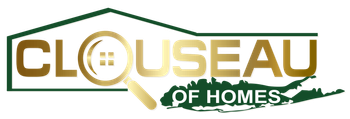 CLOUSEAU OF HOMES logo in gold and green with a magnifying glass in the letter O