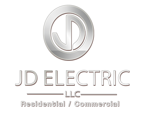 JD Electric LLC logo in silver with “Residential / Commercial” text