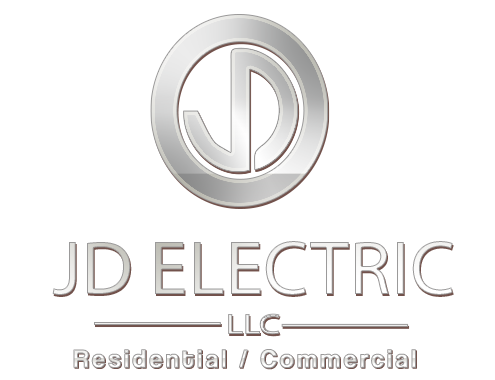 JD Electric LLC logo with silver circular monogram and text "Residential / Commercial"
