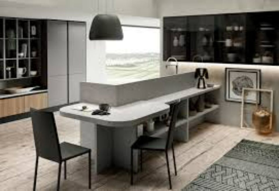 penisola cucina con sedie