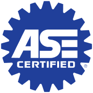Blue ASE Certified gear-shaped logo with white text | AACCEL Emissions & Auto Repair Specialists