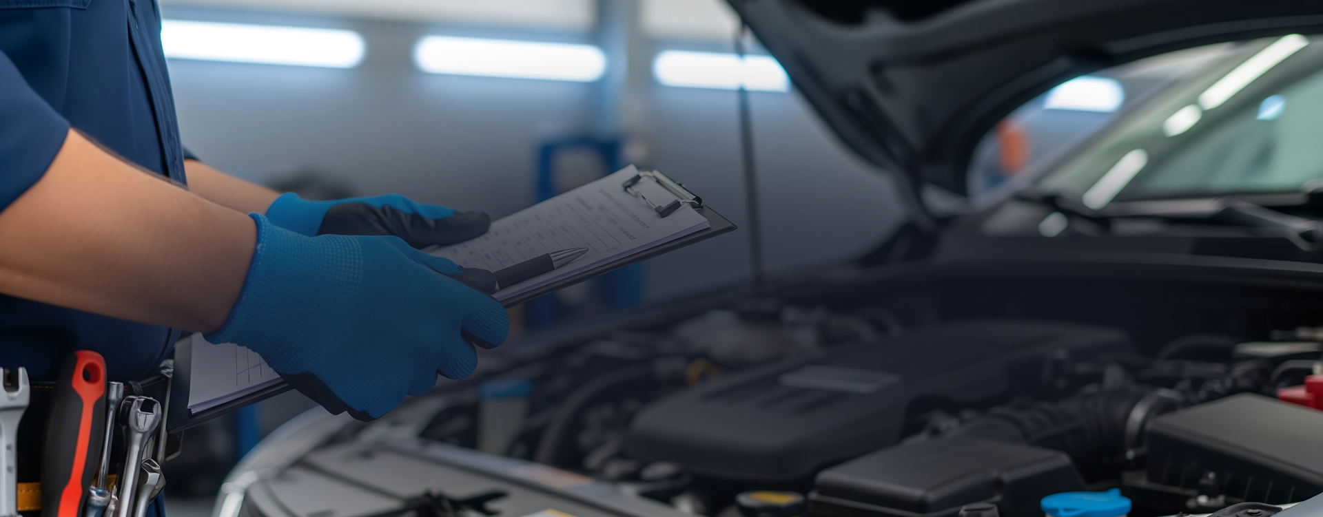 Silver car on a lift in an auto repair shop, rear bumper removed during maintenance. | AACCEL Emissions & Auto Repair Specialists
