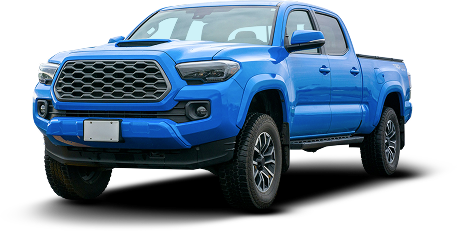 Blue pickup truck on a white background, shown from the front-left side.  | AACCEL Emissions & Auto Repair Specialists