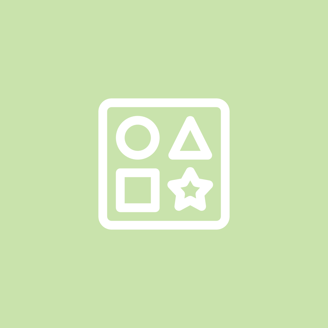 A square with a triangle , square , and star inside of it on a green background.