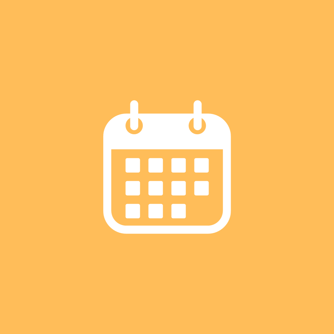 A white calendar icon on a yellow background.