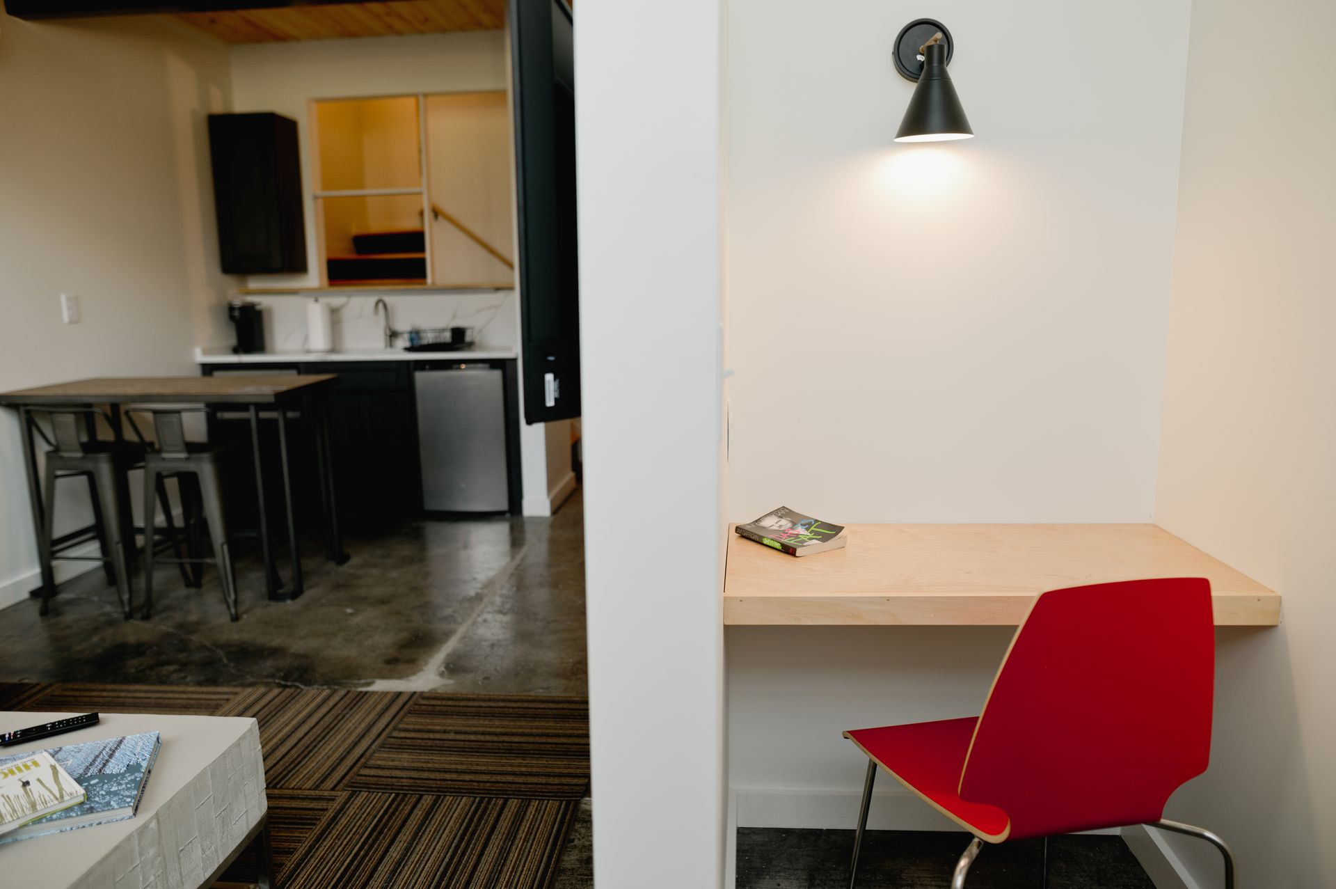 Reading nook with desk for work in boutique hotel living room