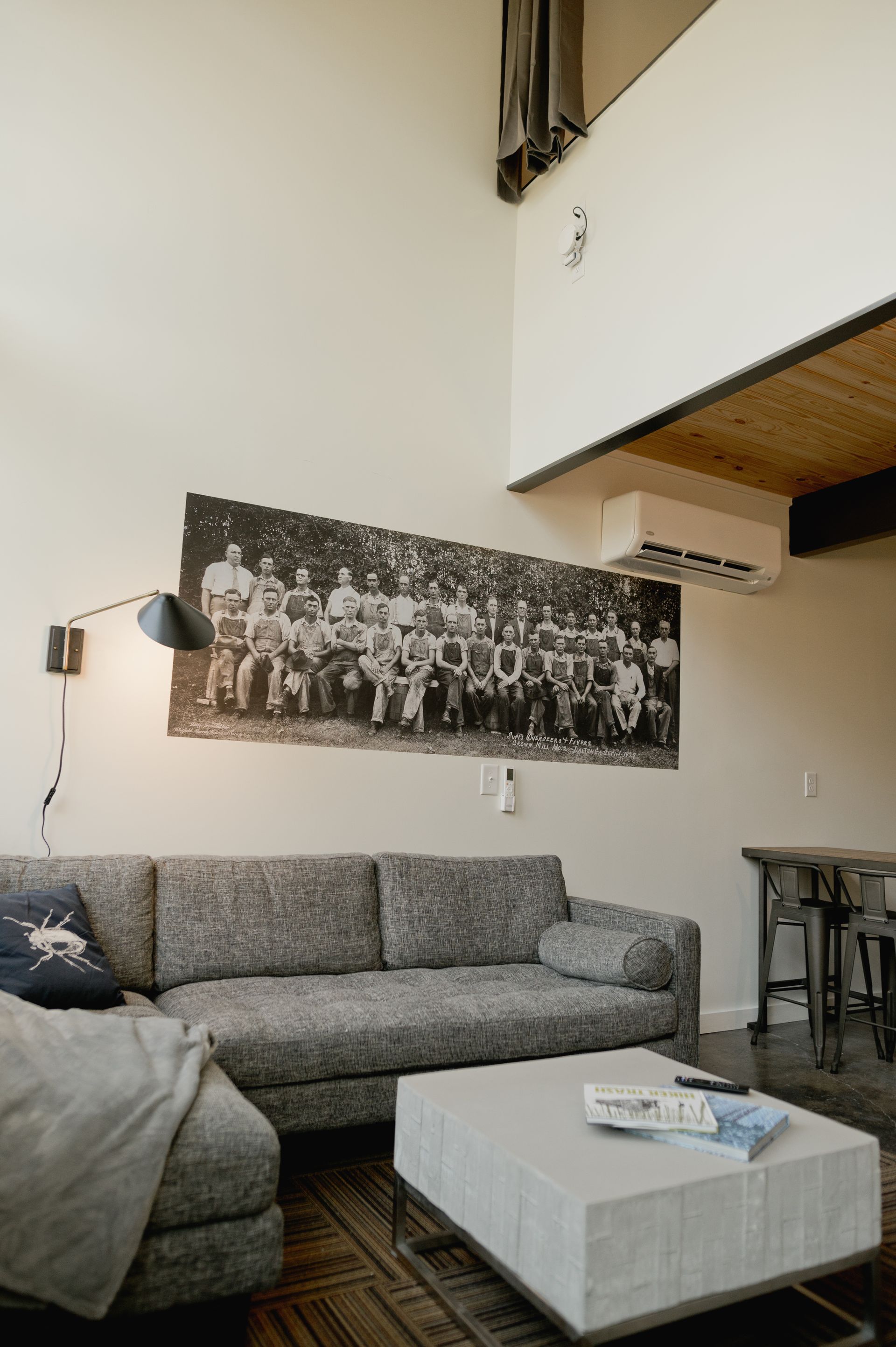 Historic Dalton Georgia art in lofted boutique hotel living room