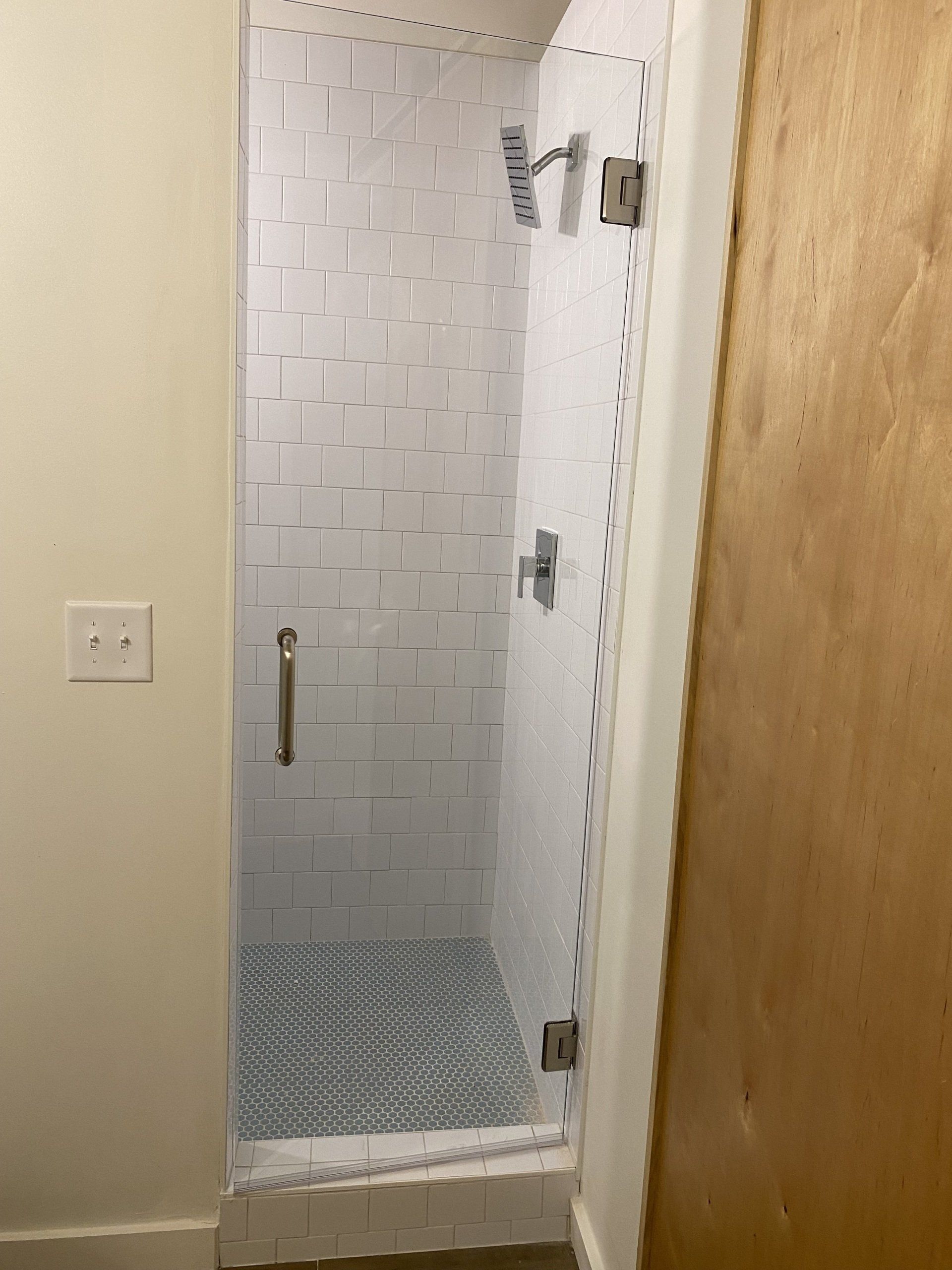 Spacious walk in tile shower