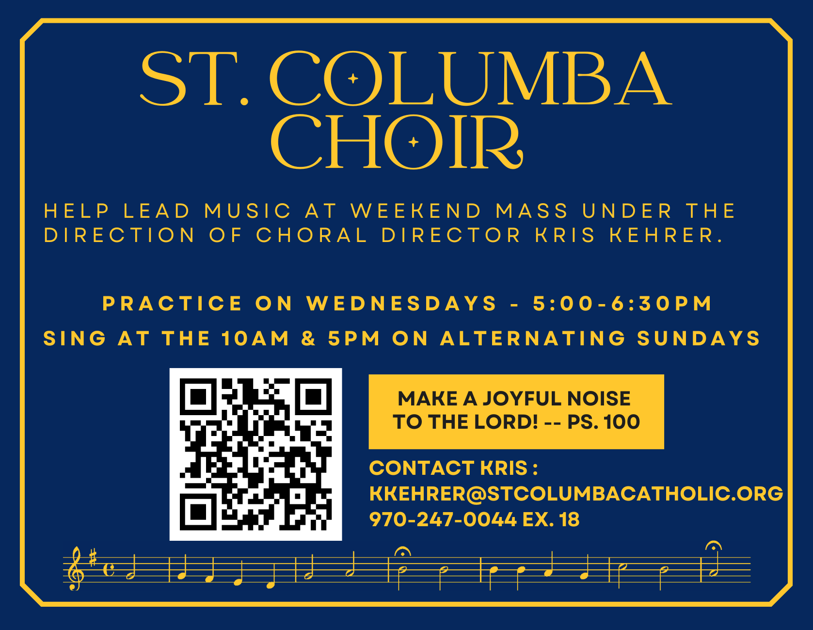 A poster for st. columba choir with a qr code