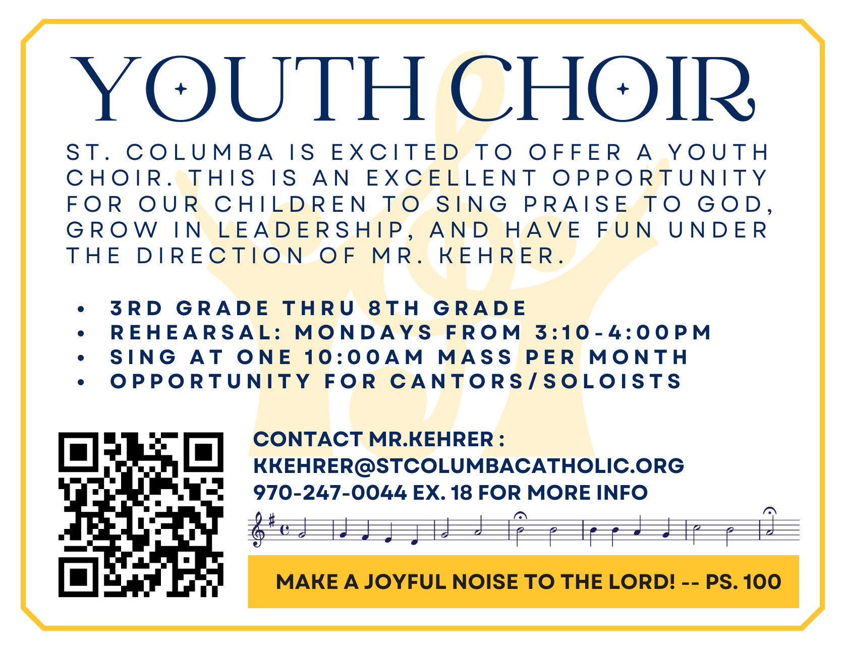 A flyer for a youth choir in st. columba