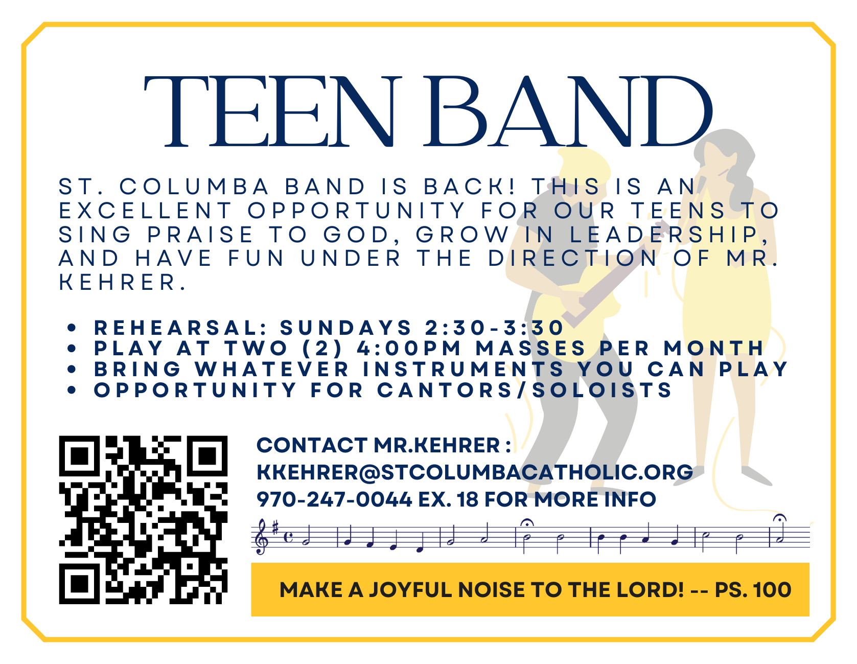 An advertisement for a teen band with a qr code