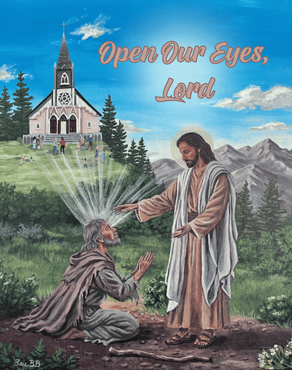 A painting of Jesus healing the blind man.