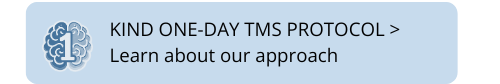 A light blue rectangular button with text about Kind One-Day TMS Protocol. Includes a brain graphic.