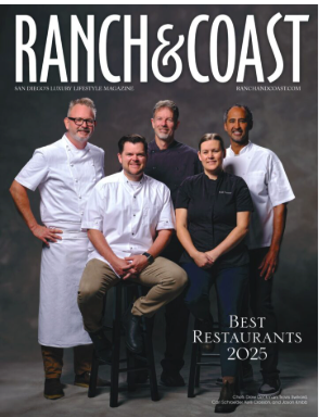 Cover of Ranch & Coast magazine with five chefs, 