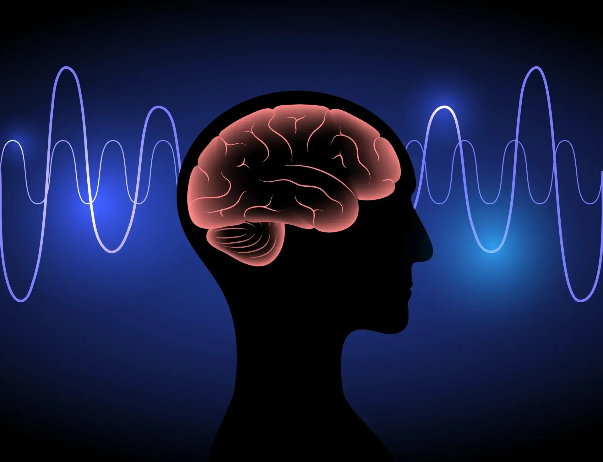 A graphic depicting magnetic waves passing through the brain.