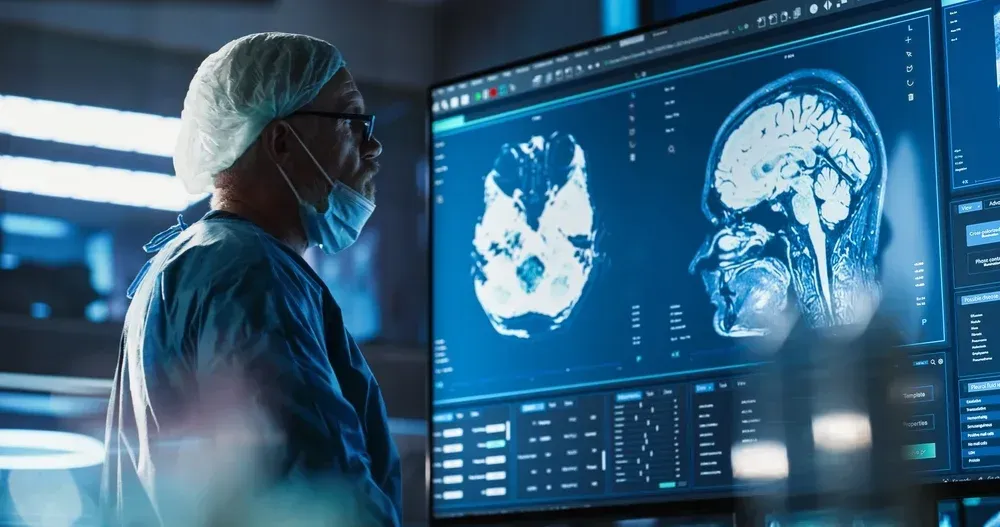 A doctor reviewing an MRI scan.