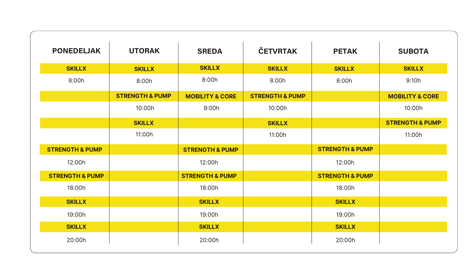 SkillX Class Schedule at Sky Experience