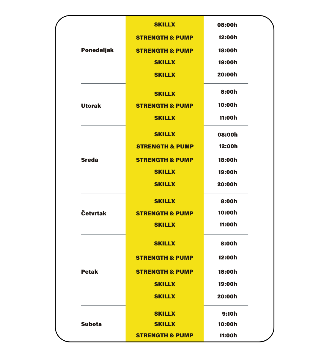 SkillX Class Schedule at Sky Experience