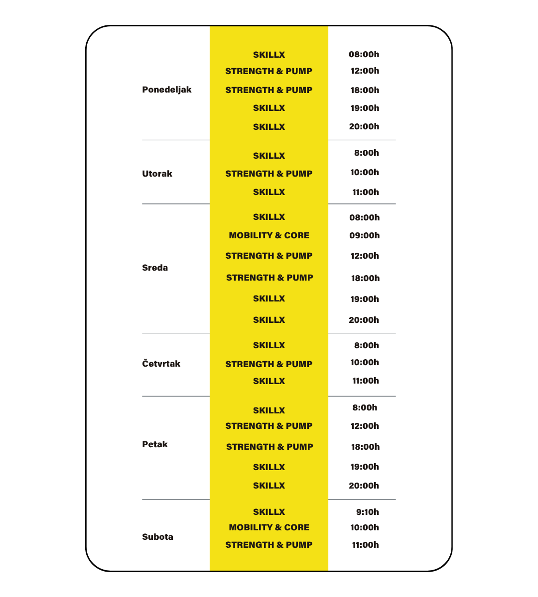 SkillX Class Schedule at Sky Experience