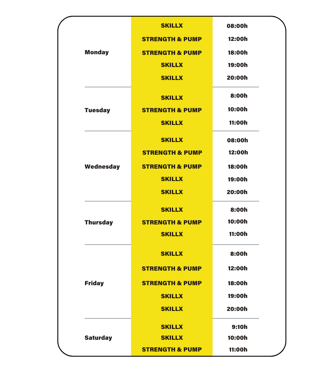 SkillX Class Schedule at Sky Experience