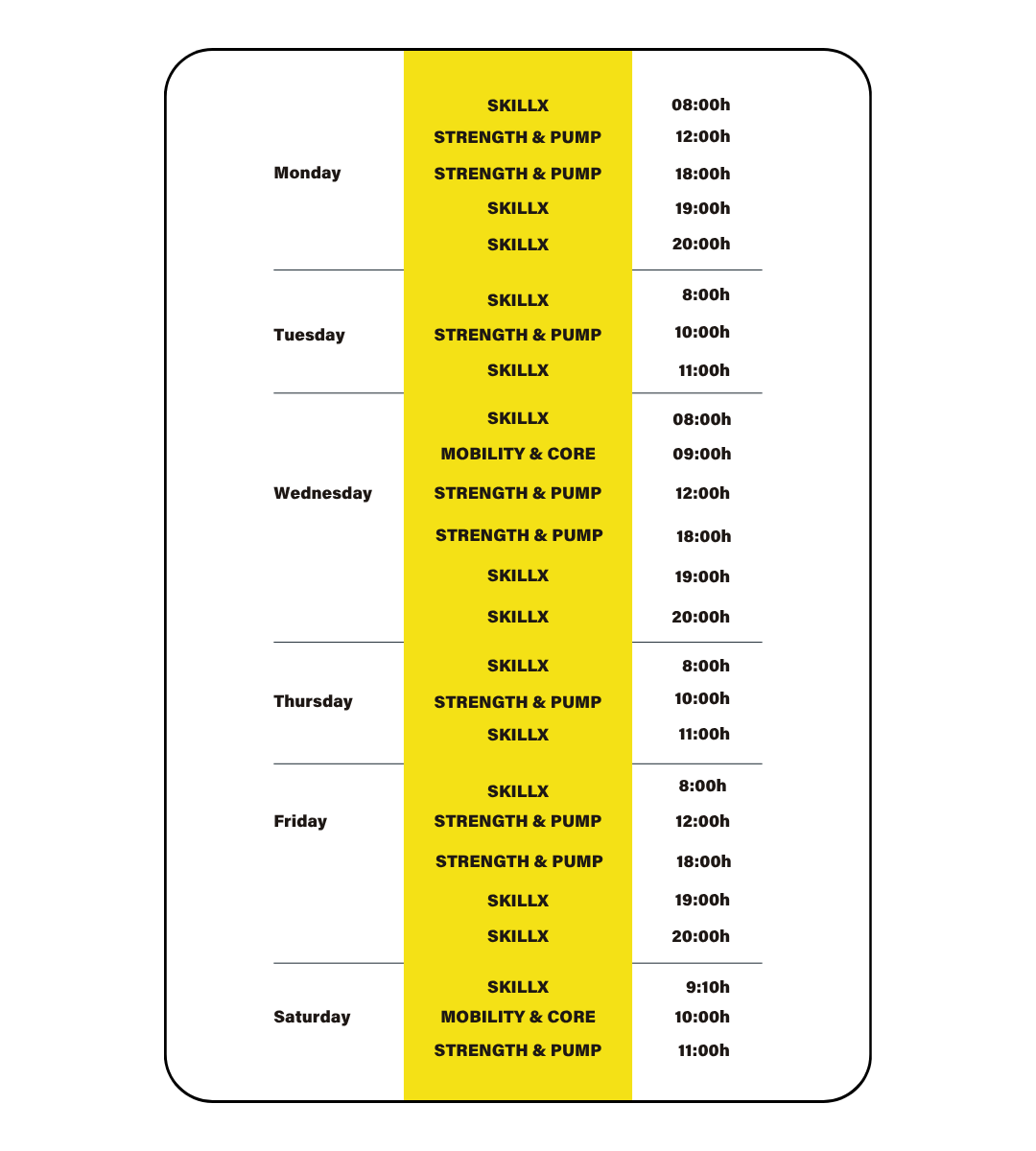 SkillX Class Schedule at Sky Experience