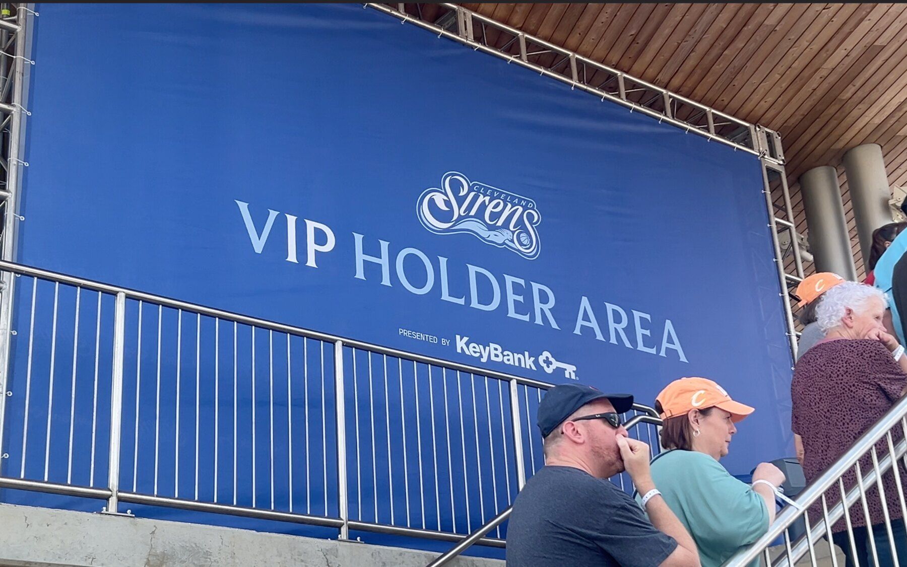 VIP Holder Area sign beside the pavilion stairs at Cleveland Sirens FanFest.
