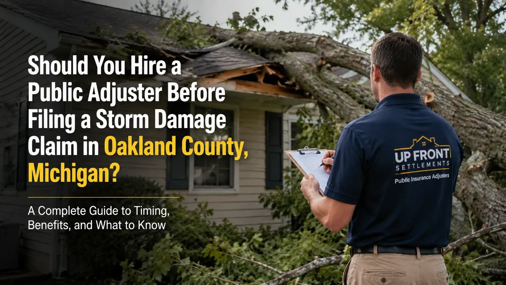 A public adjuster discussing storm claims with a couple: should you hire a public adjuster before filing a storm damage claim.