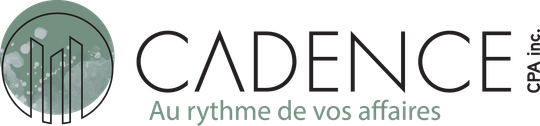 Cadence logo with stylized green city skyline and tagline “Au rythme de vos affaires”