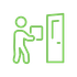 A green line icon of a person carrying a package toward a doorway.